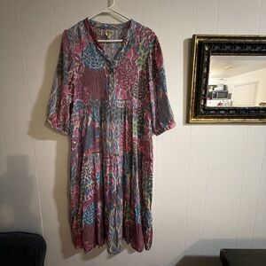 Fig & Flower Dress Women's Size Large Gauze Shift Midi